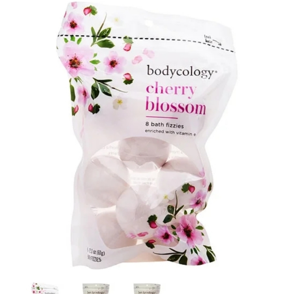 Bodycology Cherry Blossom Bath Fizzies Bath bombs, 8 count . NEW
